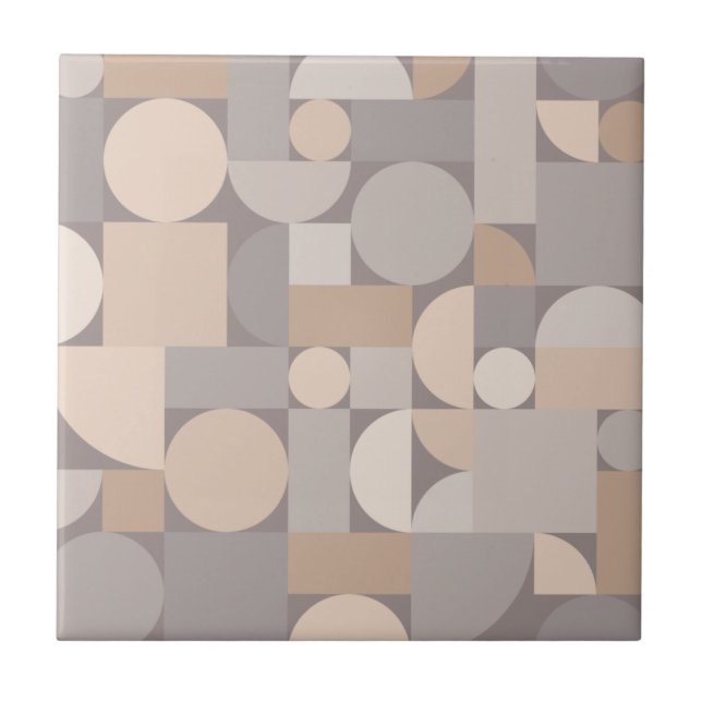 Retro Geometric Art Taupe Fliese (Vorderseite)