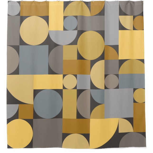 Retro Geometric Art Yellow Gray Duschvorhang (Vorderseite)