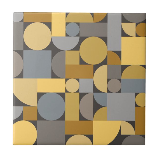 Retro Geometric Art Yellow Gray Fliese (Vorderseite)