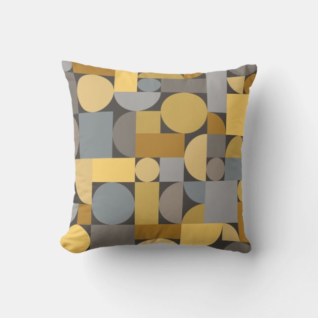 Retro Geometric Art Yellow Gray Kissen (Vorderseite)