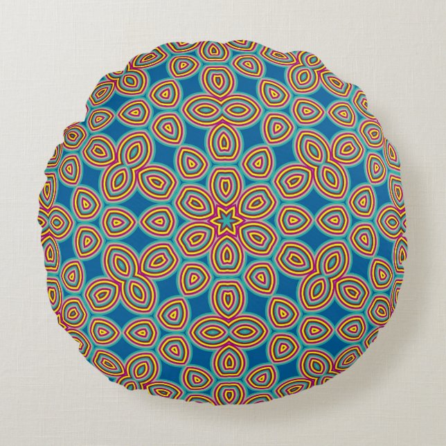 Retro Geometric Artistic Abstrakt Pattern Rundes Kissen (Vorderseite)