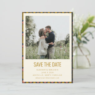 Retro Geometric Botanical Gold Navy Hochzeit Save The Date