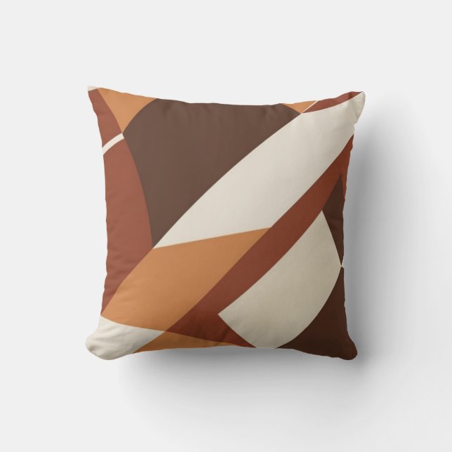 Retro Geometric Brown and Orange Throw Pillow Kissen (Vorderseite)