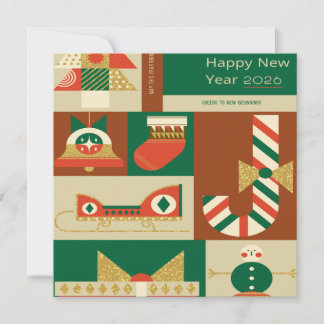 Retro Geometric Christmas Greeting Card – Festive. Dankeskarte