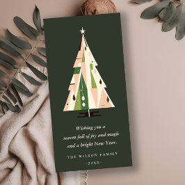 Retro Geometric Christmas Tree Blush Forest Green Feiertagskarte