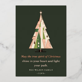 Retro Geometric Christmas Tree Blush Forest Green Folien Feiertagskarte