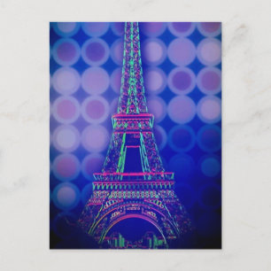 Retro Geometric Circles lila paris eifftower Postkarte