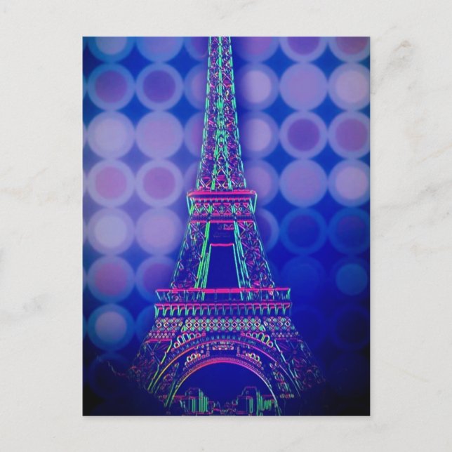 Retro Geometric Circles lila paris eifftower Postkarte (Vorderseite)