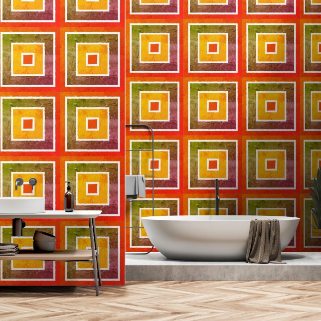 Retro Geometric Color Blocks Pattern Tapete (Badezimmer)