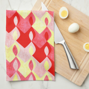 Retro Geometric Diamond Muster rot, rosa und gelb Geschirrtuch