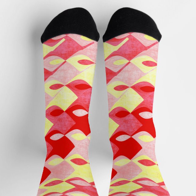 Retro Geometric Diamond Muster rot, rosa und gelb Socken (Oben)