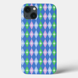 Retro Geometric Diamonds Blue & Green Case-Mate iPhone Hülle