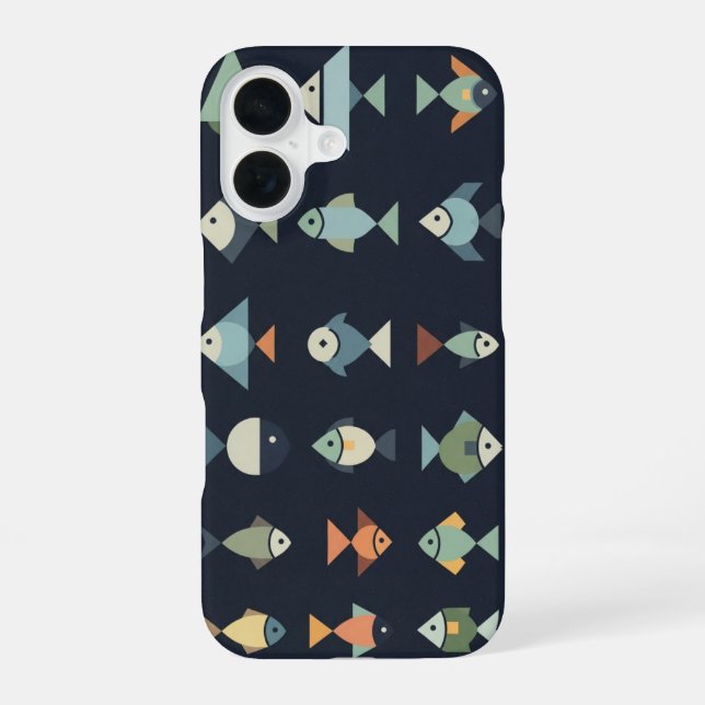 Retro Geometric Fish iPhone 16 Hülle (Rückseite)