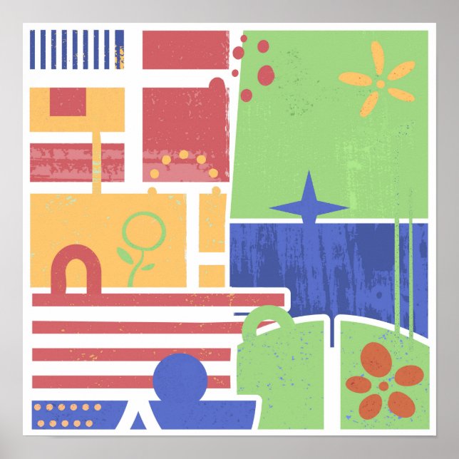 Retro Geometric Floral Block Poster (Vorne)