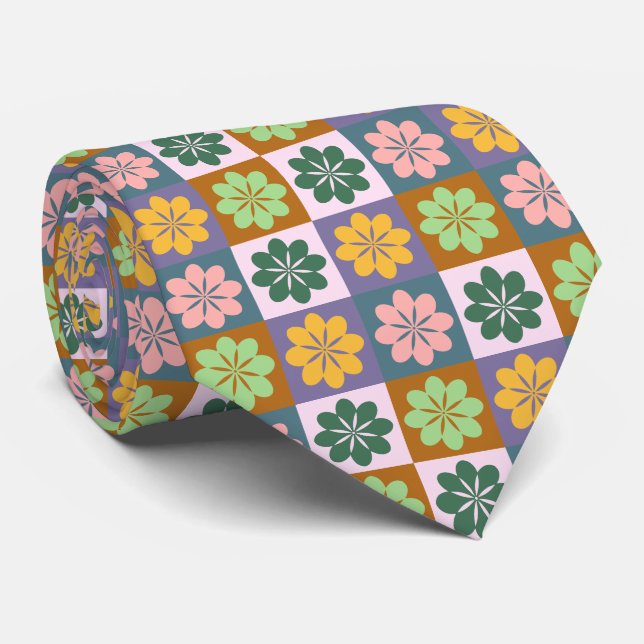 Retro Geometric Floral Pattern Neck Tie Krawatte (Gerollt)
