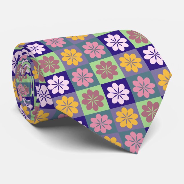 Retro Geometric Floral Pattern Neck Tie Krawatte (Gerollt)
