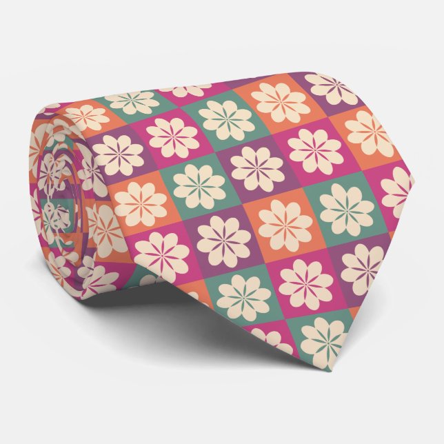 Retro Geometric Floral Pattern Neck Tie Krawatte (Gerollt)