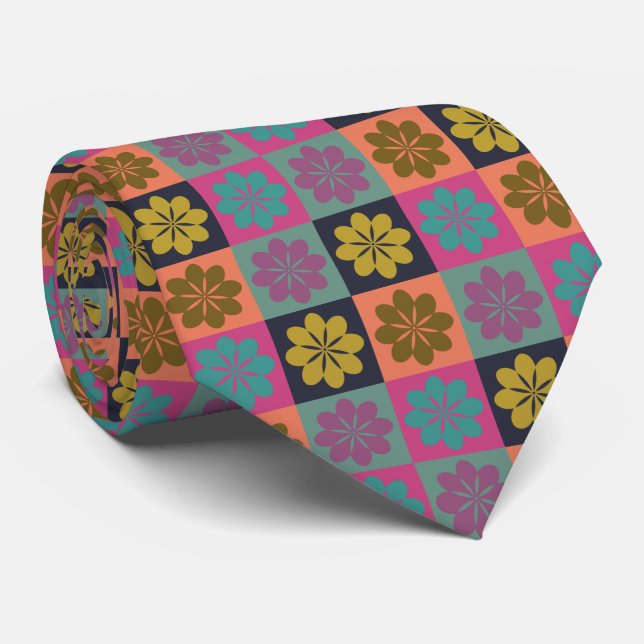 Retro Geometric Floral Pattern Neck Tie Krawatte (Gerollt)