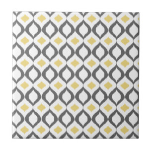 Retro Geometric Ikat Yellow Gray Muster Fliese