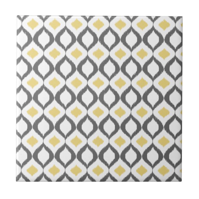 Retro Geometric Ikat Yellow Gray Muster Fliese (Vorderseite)