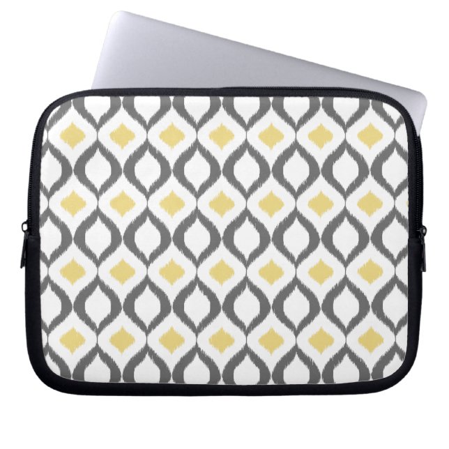 Retro Geometric Ikat Yellow Gray Muster Laptopschutzhülle (Vorderseite)