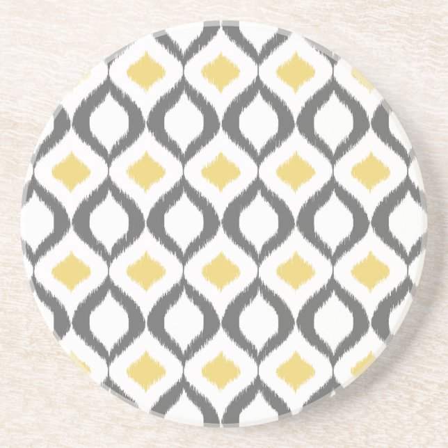 Retro Geometric Ikat Yellow Gray Muster Untersetzer (Vorne)