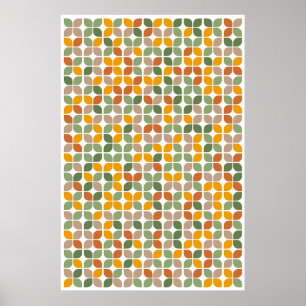 Retro Geometric Leaf Muster Green Orange Taupe Poster