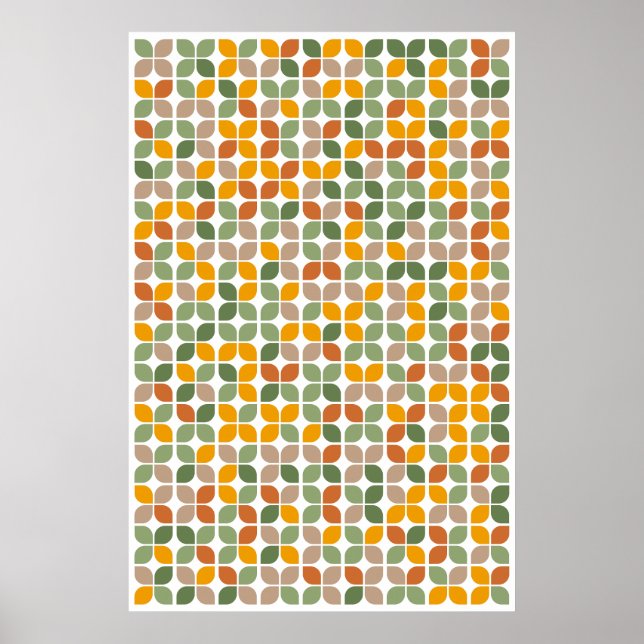 Retro Geometric Leaf Muster Green Orange Taupe Poster (Vorne)