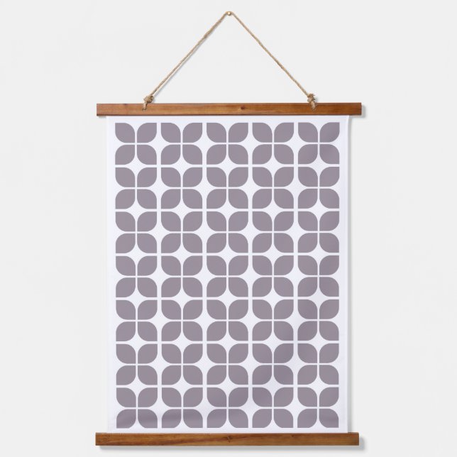 Retro Geometric Leaf Muster Taupe Wandteppich Mit Holzrahmen (Vorderseite)