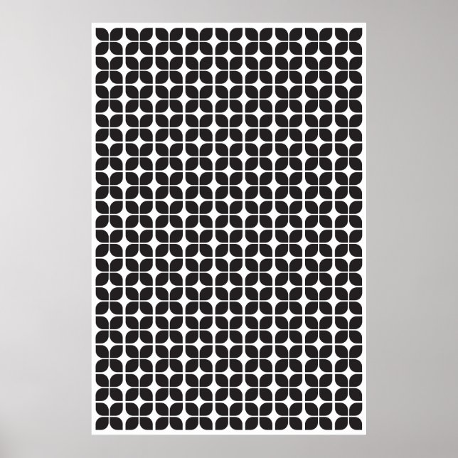Retro Geometric Leaf Pattern Schwarz Poster (Vorne)