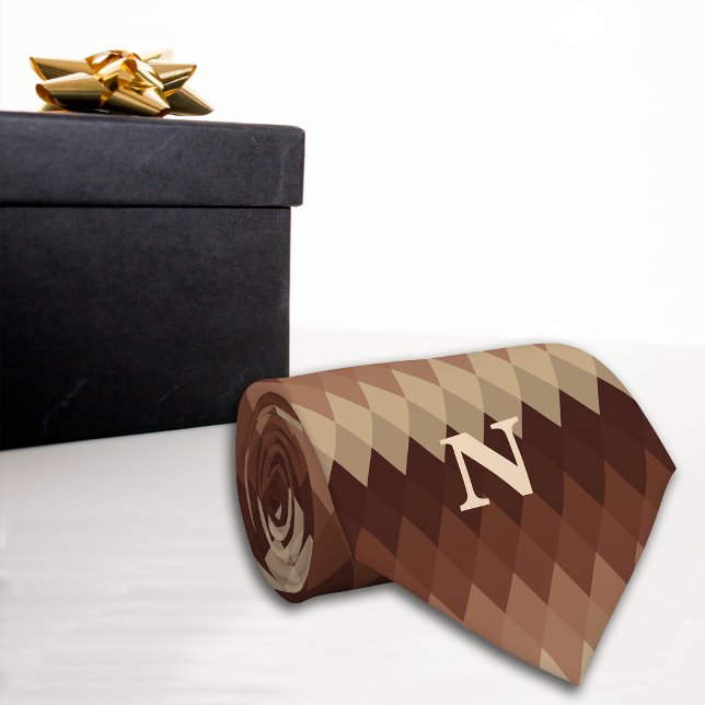 Retro Geometric Lines Brown Monogram Krawatte (Von Creator hochgeladen)