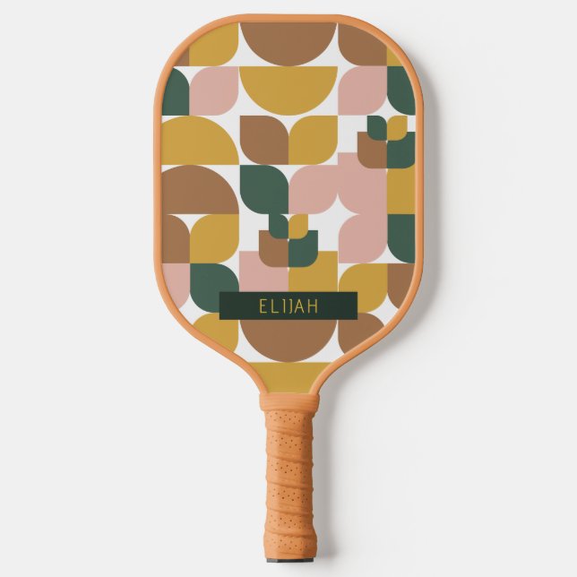 Retro Geometric Muster Brown Pickleball Schläger (Vorderseite)