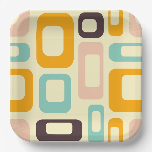 Retro geometric pattern in light beige background pappteller (Vorderseite)