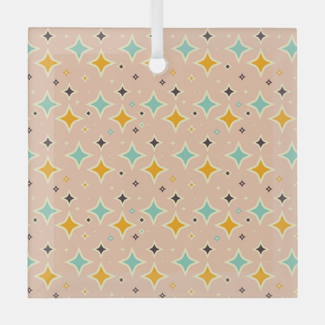 Retro geometric pattern with teal, orange, black ornament aus glas (Vorderseite)
