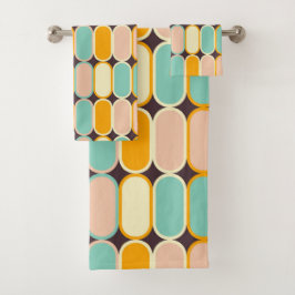 Retro geometric pattern with vertical ovals badhandtuch set