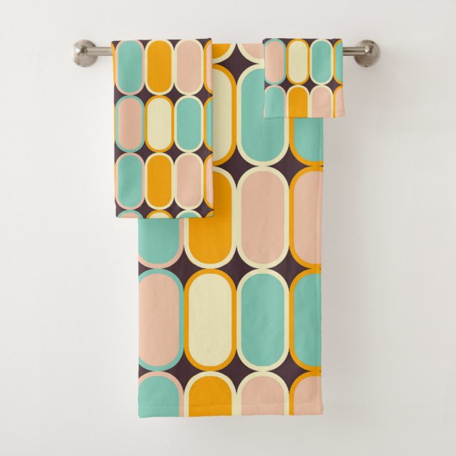 Retro geometric pattern with vertical ovals badhandtuch set (Insitu)