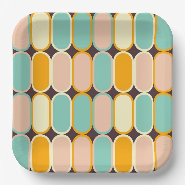 Retro geometric pattern with vertical ovals pappteller (Vorderseite)