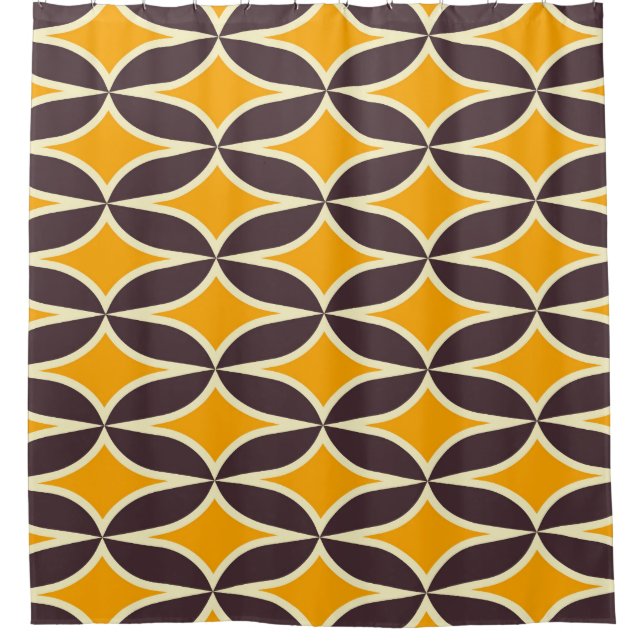 Retro geometric pattern yellow and brown leaf duschvorhang (Vorderseite)