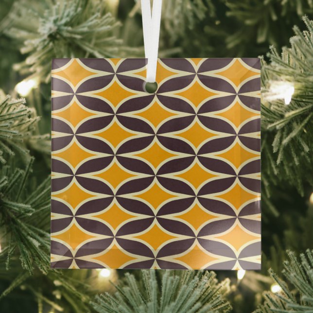 Retro geometric pattern yellow and brown leaf ornament aus glas (Insitu)