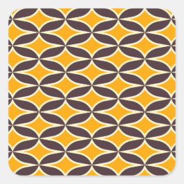 Retro geometric pattern yellow and brown leaf quadratischer aufkleber