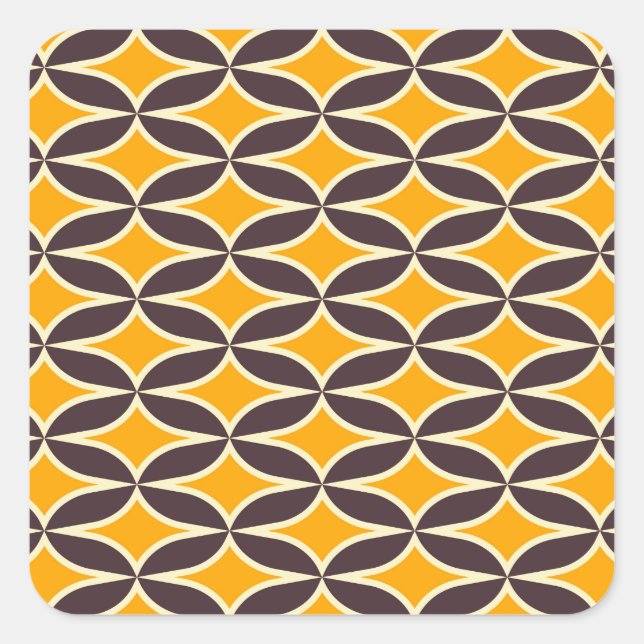 Retro geometric pattern yellow and brown leaf quadratischer aufkleber (Vorderseite)