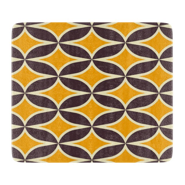 Retro geometric pattern yellow and brown leaf schneidebrett (Vorderseite)