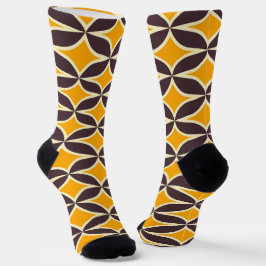 Retro geometric pattern yellow and brown leaf socken