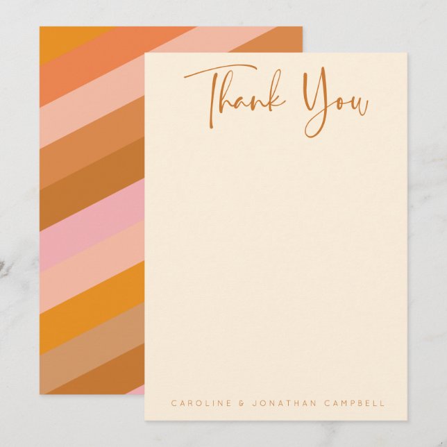 Retro Geometric Pink und Orange Custom Wedding Dankeskarte (Vorne/Hinten)