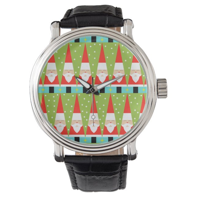 Retro Geometric Santa Leather Watch Armbanduhr (Vorderseite)
