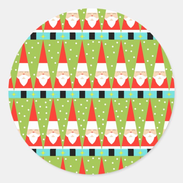 Retro Geometric Santa Round Stickers (Vorderseite)