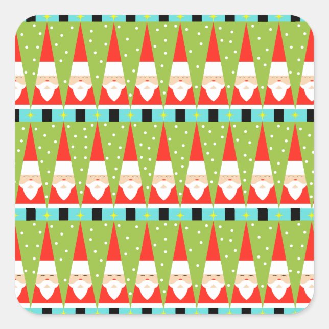 Retro Geometric Santa Square Stickers (Vorderseite)