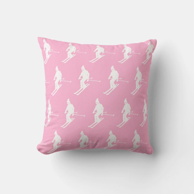 Retro Geometric Skiers Winter Pink White Kissen (Vorderseite)