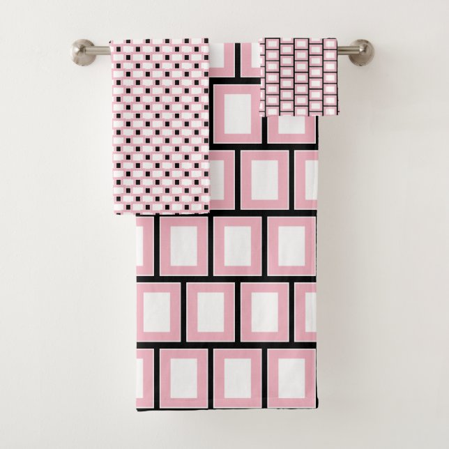 Retro Geometric Square gepolstertes rosa weißes Mu Badhandtuch Set (Insitu)