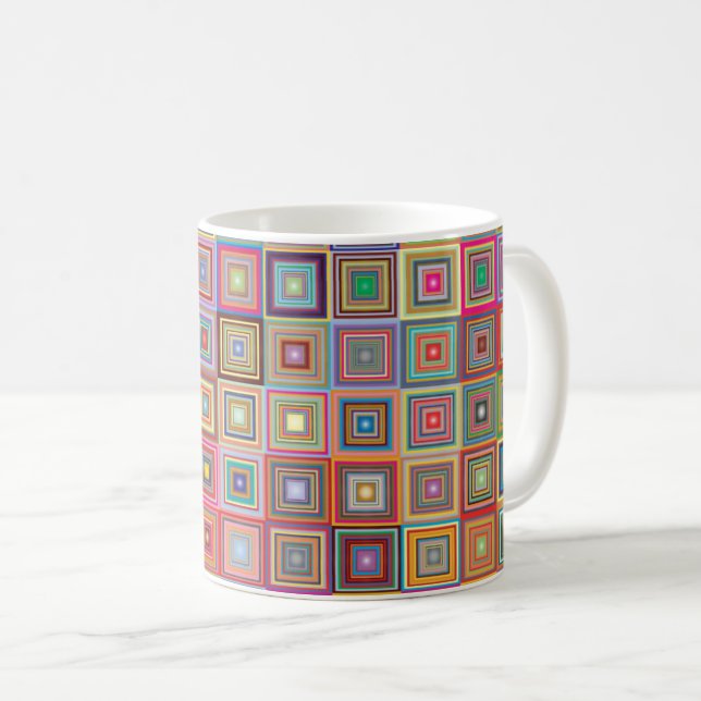 Retro Geometric Square Tile Pattern Kaffeetasse (VorderseiteRechts)